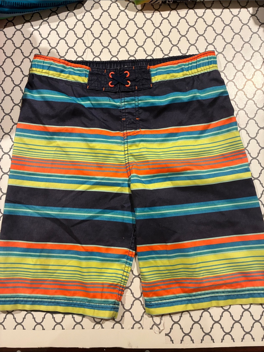 Cherokee Boys Striped Swim Trunks in Navy, Lime, Orange, Teal